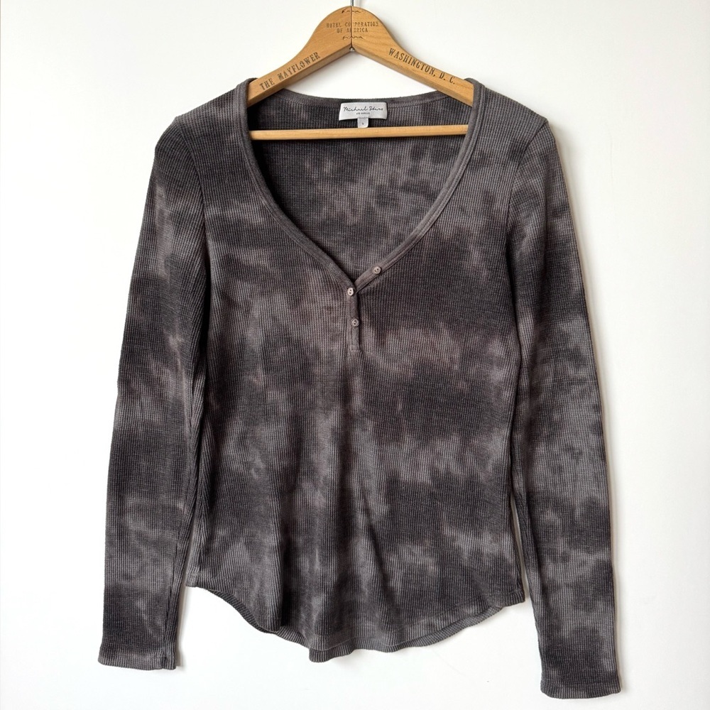 Michael Stars thermal tie dye henley shirt